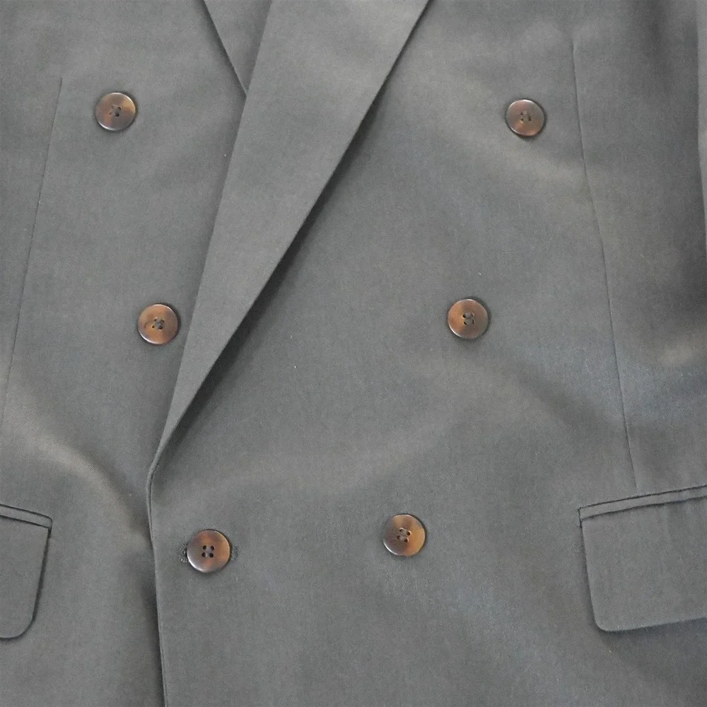 Vtg Bespoke 46L Green Double Breasted Wool Mens Blazer Suit Jacket‎ Sport Coat